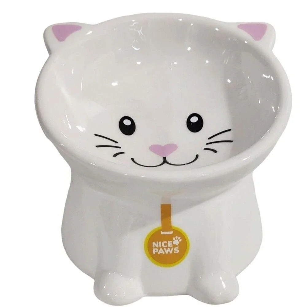 Nice Paws Ceramic Tilted And Elevated‎ Kitty Cat Food Bowl White 4